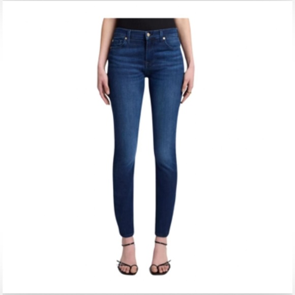 7 For All Mankind Dark Skinny Jeans With Embellished Squiggle Dark Blue 26